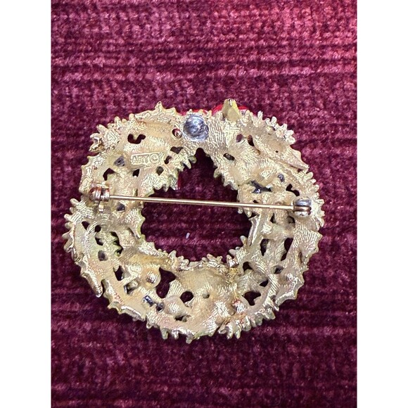 Vintage Signed ARTHUR PEPPER Christmas Snow Tipped Wreath BROOCH PIN - Picture 3 of 5